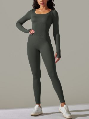 Seamless Threaded High Stretch Solid Color Skinny Long Sleeve Bodysuit