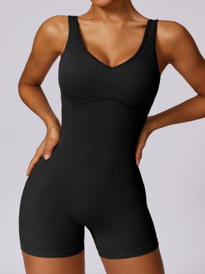 Threaded Stretch Sports Tight Fitness Bodysuit