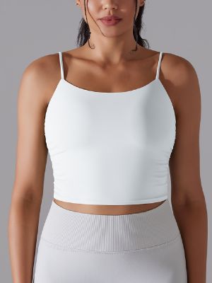 Solid Color Drawstring Back Spaghetti Strap Sports Bra