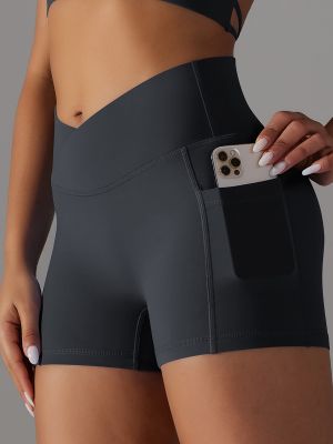 Reversible Nylon Brushed Cross V-waist Pocket Fitness Yoga Shorts